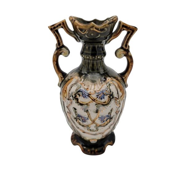 Antique Majolica Pottery Vase with Handles